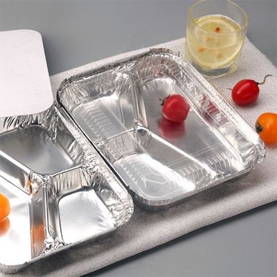 3 Compartment Rectangular Aluminum Foil Plate Food Container With Flat Lids Disposable