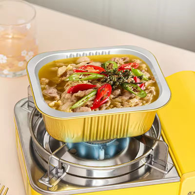 Gold Smooth Wall Heat Seal Lid Takeaway Foil Food Containers With Plastic Cover