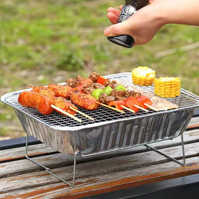 Aluminum Barbecue Grill Disposable Grill Pans Metal Mesh Aluminum Stand