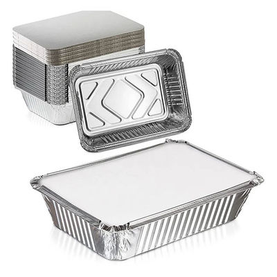 Container 380ml Aluminum Foil Lunch Box Tray With Lid Rectangle / Round