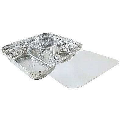 3 Compartment Rectangular Aluminum Foil Plate Food Container With Flat Lids Disposable